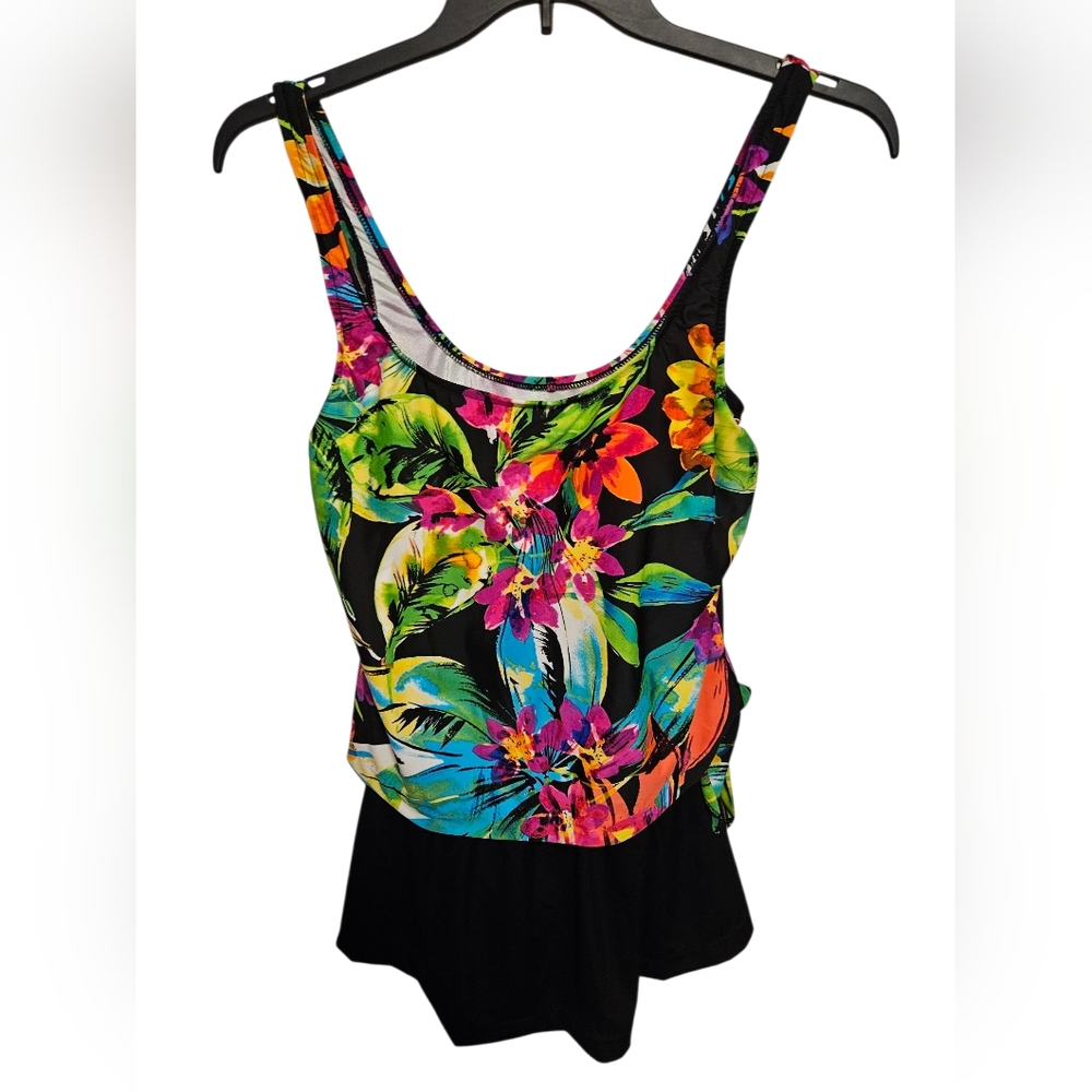 Maxine Of HollyWood Tropical One Piece Swim Suit Size 14